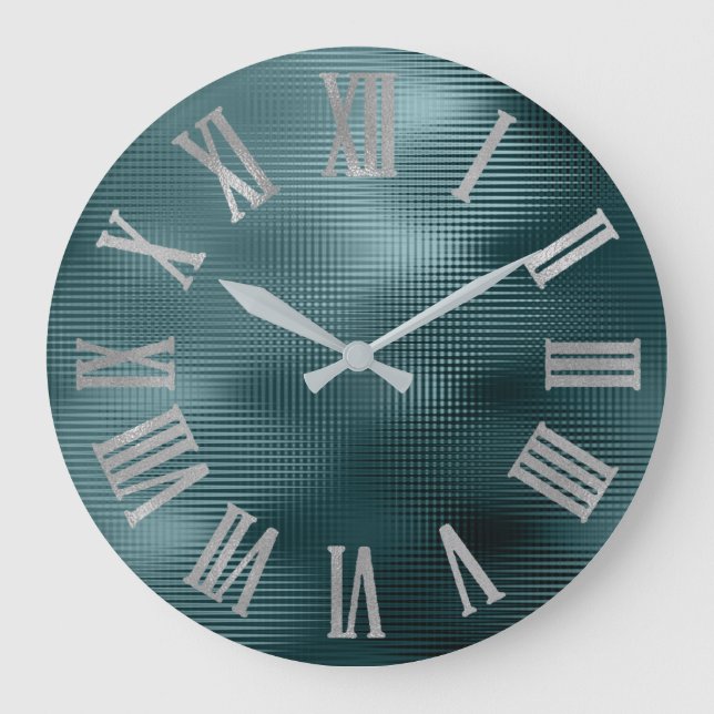 Grande Horloge Ronde Numéros romains métalliques minimaux en gris argen (Recto)