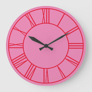 Grande Horloge Ronde Numéros romains roses et rouges