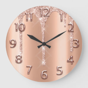 Grande Horloge Ronde Numéros Roses Gold Arabe Parties scintillant Cuivr