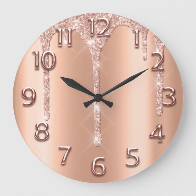 Grande Horloge Ronde Numéros Roses Gold Arabe Parties scintillant Cuivr (Recto)