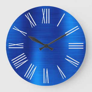 Grande Horloge Ronde Numéros Royal Blue Foil Blanc Romain