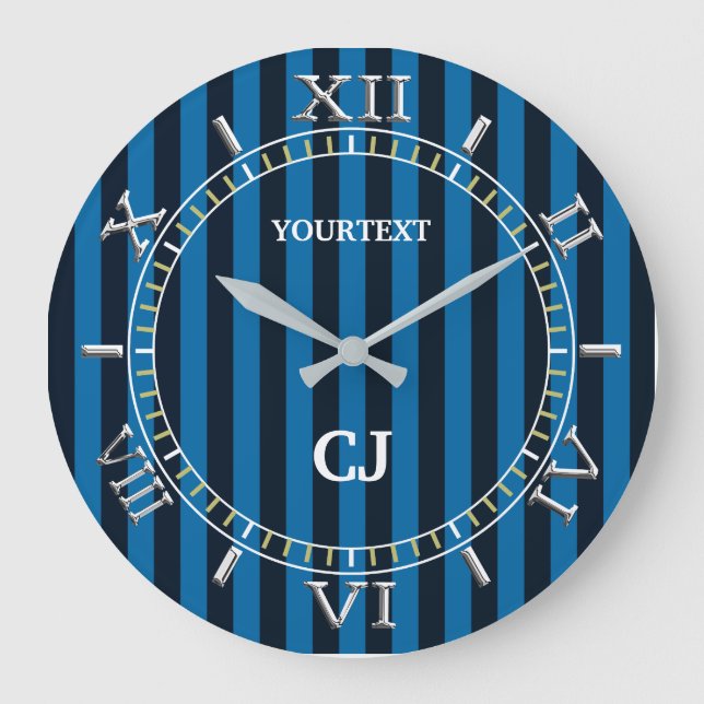 Grande Horloge Ronde Numérotation des bandes bleues verticales personna (Recto)