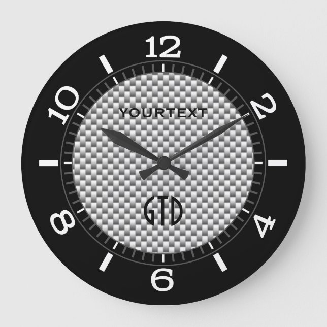 Grande Horloge Ronde Numérotation personnalisée en fibre de carbone sur (Recto)