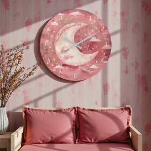 Grande Horloge Ronde Nursery Rustique Rouge au Clair de Lune & Chambre