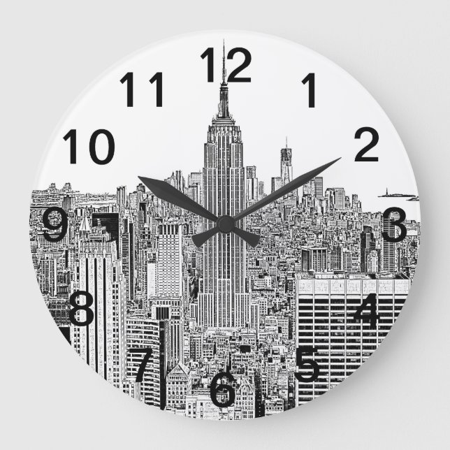 Grande Horloge Ronde NYC Skyline - Empire State Building, Etched look (Recto)