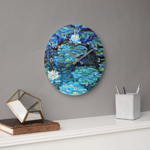 Grande Horloge Ronde Nymphéas bleus par Monet