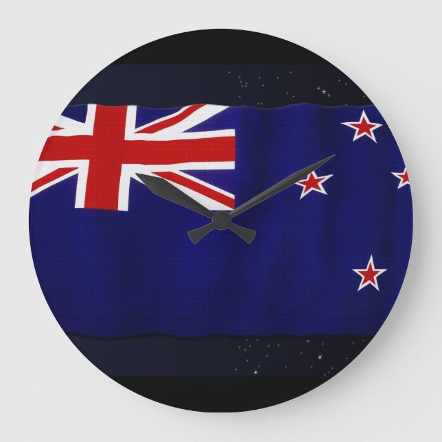 Grande Horloge Ronde NZ - NEW ZEALAND Flag Proud Patriotic Wall Clock (Recto)
