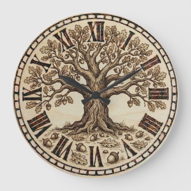 Grande Horloge Ronde Oak Tree Wall Clock  (Recto)