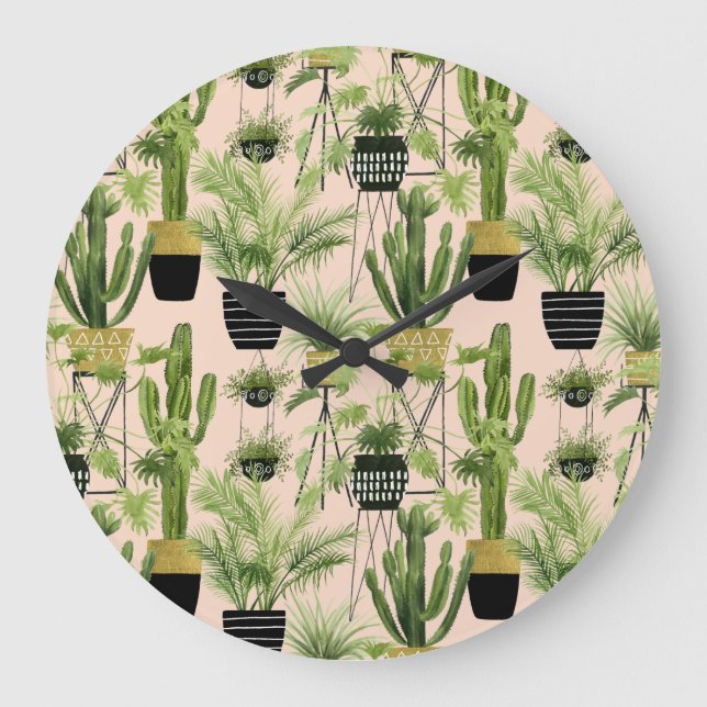 Grande Horloge Ronde Oasis intérieure | Motif de ligne Plante (Recto)