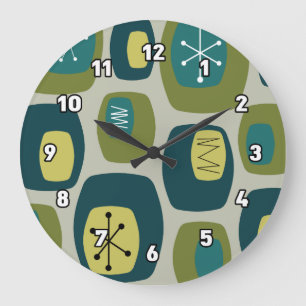 Grande Horloge Ronde Oblongs modernes du milieu du siècle Vert olive