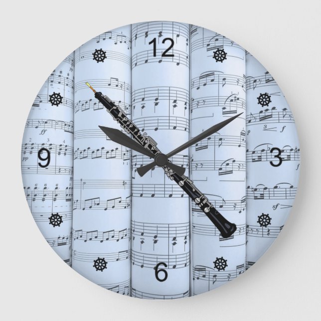 Grande Horloge Ronde Oboe ~ Partition roulée ~ Arrière - plan Tint Bleu (Recto)