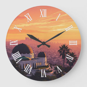 Grande Horloge Ronde Observatoire Griffith vintage Los Angeles coucher 