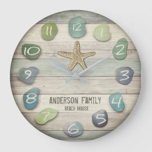 Grande Horloge Ronde Océan en verre de bois de flottage d'étoiles de