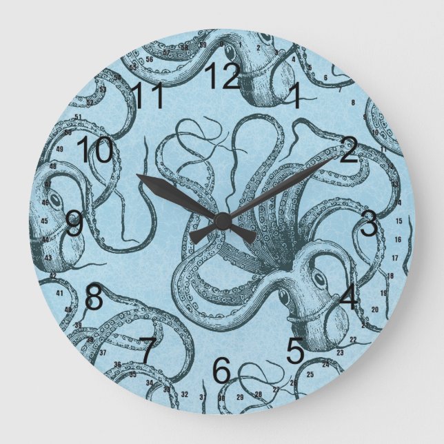 Grande Horloge Ronde Octopus bleu (Recto)