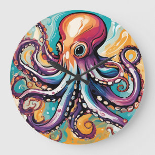 Grande Horloge Ronde Octopus moderne Abstrait