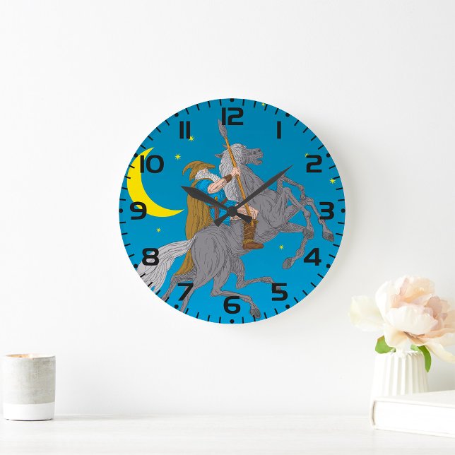Grande Horloge Ronde Odin Riding Sleipnir Norse Mythologie Vive Dieu (Créateur téléchargé)