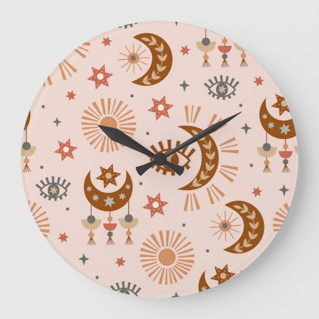 Grande Horloge Ronde Oeil céleste, lune, motif du soleil. (Recto)