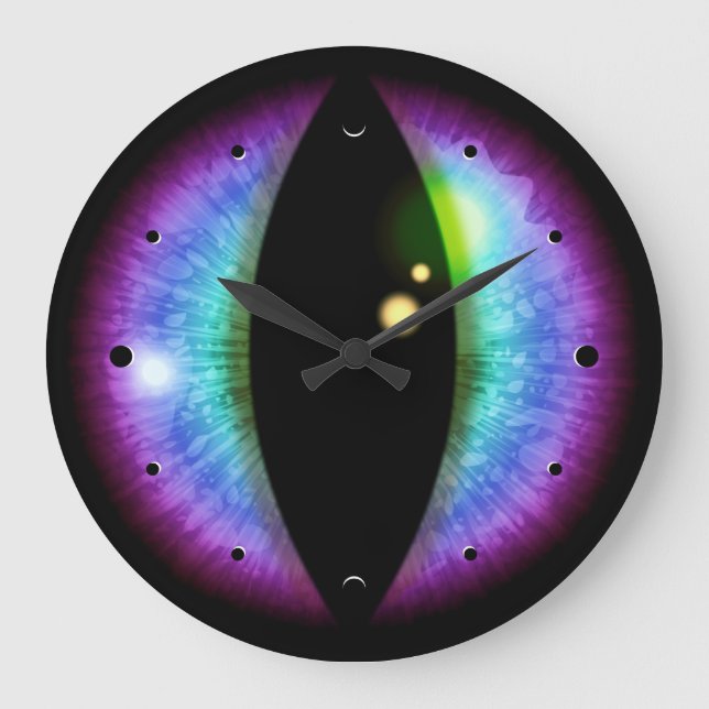 Grande Horloge Ronde Oeil des dragons bleus et violets (Recto)