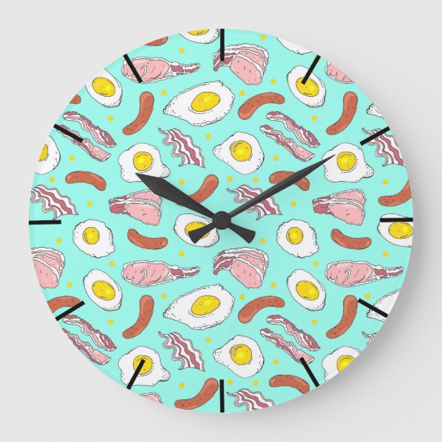 Grande Horloge Ronde Oeufs Bacon Saucisses Cuisine Petit déjeuner Motif (Recto)