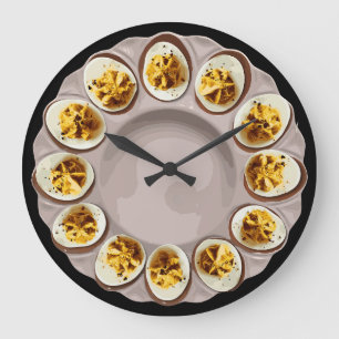 Grande Horloge Ronde Oeufs Brown Dévastés Cuisine Vintage Décor