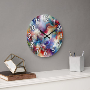 Grande Horloge Ronde Oeuvre Abstraite colorée d'explosion de torsion