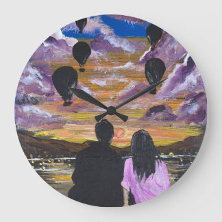 Grande Horloge Ronde Œuvre d'art faite main – Coucher de soleil ensembl