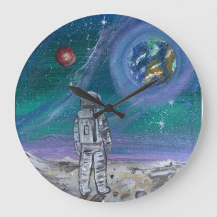 Grande Horloge Ronde Œuvre d'art faite main - Vue de la Terre 