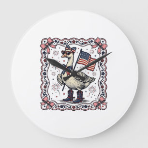 Grande Horloge Ronde Oie patriotique gravure vintage