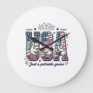 Grande Horloge Ronde Oie Patriotique USA Vintage Quatrième Juillet Chem