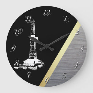 Grande Horloge Ronde Oil Drilling Rig Gold and Silver Metal Look