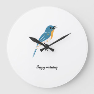 Grande Horloge Ronde Oiseau bleu texte personnalisé
