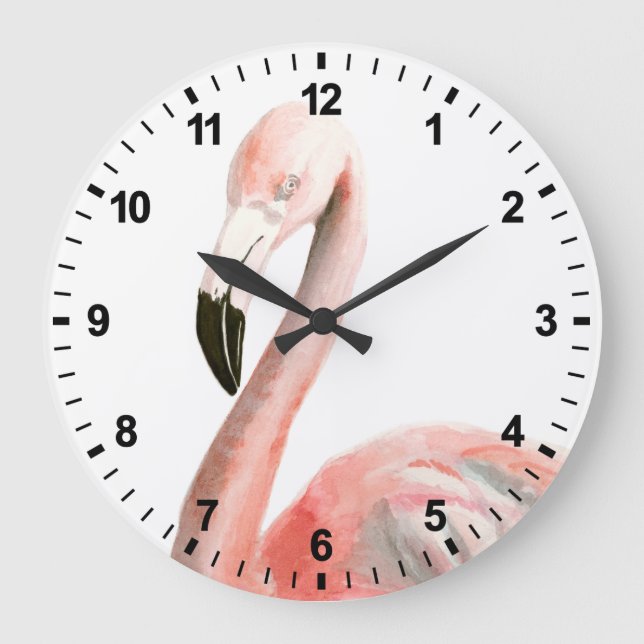 Grande Horloge Ronde Oiseau de Flamant rose tropical (Recto)