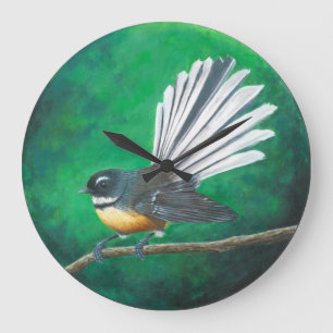 Grande Horloge Ronde Oiseau de la Nouvelle-Zélande (piwakawaka) - Horl