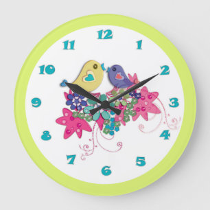 Grande Horloge Ronde Oiseaux amusants