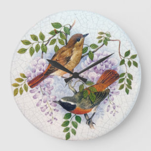 Grande Horloge Ronde Oiseaux de porcelaine