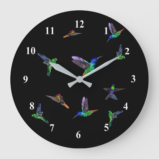 Grande Horloge Ronde Oiseaux de printemps - Colibri - Choisissez/Ajoute (Recto)