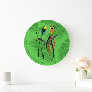 Grande Horloge Ronde Oiseaux du paradis Anniversaire Mariage