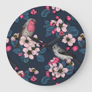 Grande Horloge Ronde Oiseaux et fleurs