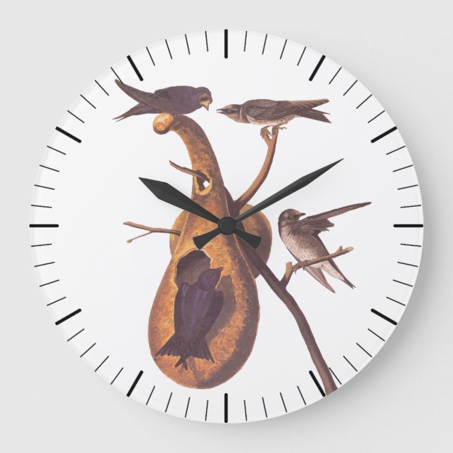 Grande Horloge Ronde Oiseaux pourpres Martin Audubon avec Gourd Home (Recto)