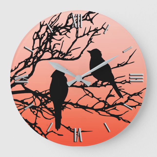 Grande Horloge Ronde Oiseaux sur une branche, noire contre l'orange de (Recto)