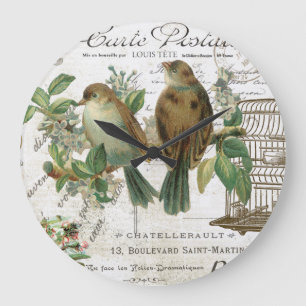 Grande Horloge Ronde Oiseaux Vintages et volières