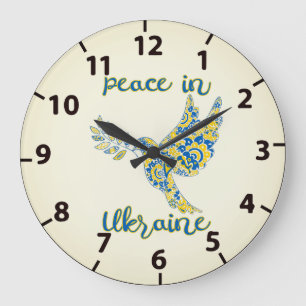 Grande Horloge Ronde Olive branche colombe de paix drapeau ukrainien co