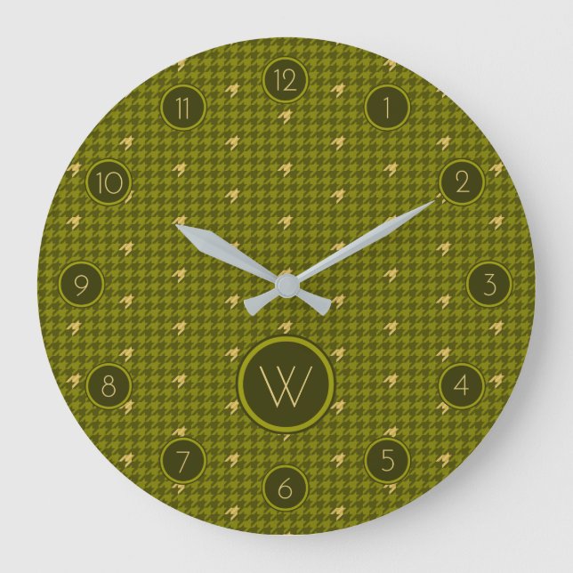 Grande Horloge Ronde Olive with Gold Accent Houndstooth Clock (Recto)