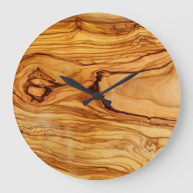 Grande Horloge Ronde olivier bois nature texture plante motif (Recto)