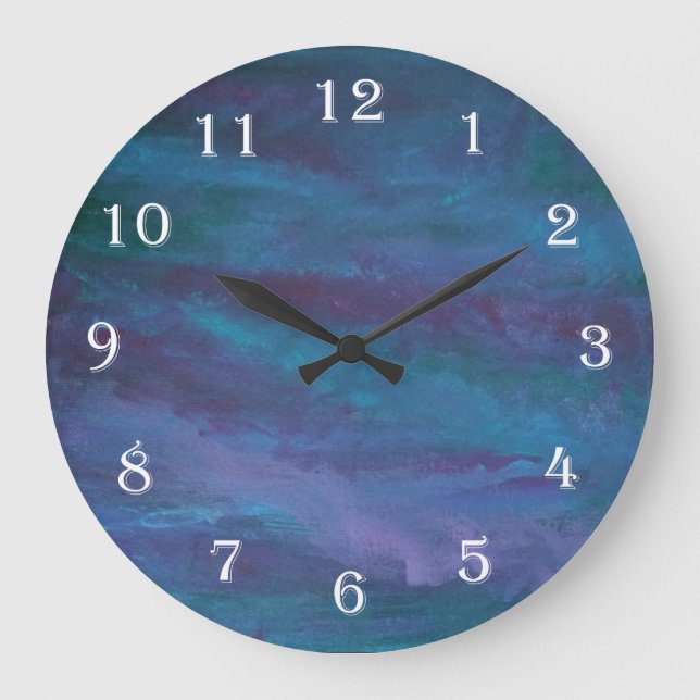 Grande Horloge Ronde Ombre bleue Abstraite | Turquoise Turquoise violet (Recto)