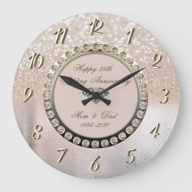 Grande Horloge Ronde Ombre Bokeh Diamonds 25e anniversaire de Mariage (Recto)