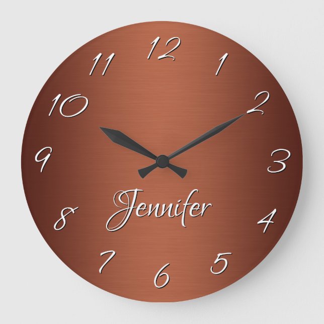 Grande Horloge Ronde Ombre de cuivre brossé foncé personnalisé (Recto)