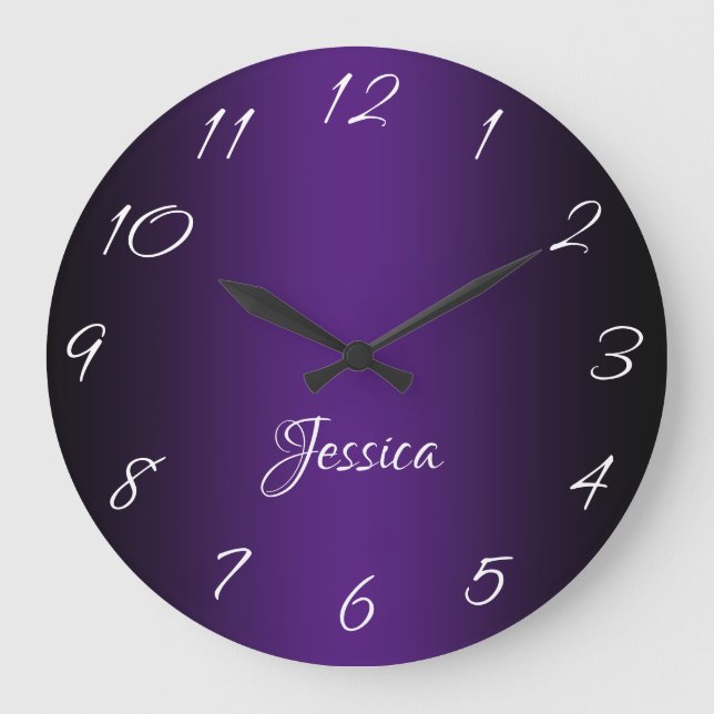 Grande Horloge Ronde Ombre noir et violet glamour Personnalisé (Recto)