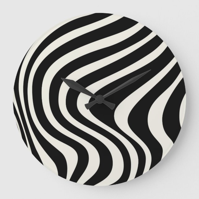 Grande Horloge Ronde Ondes de style rétro noir et blanc (Recto)