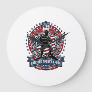 Grande Horloge Ronde Opérateur de liberté patriotique silhouette insign